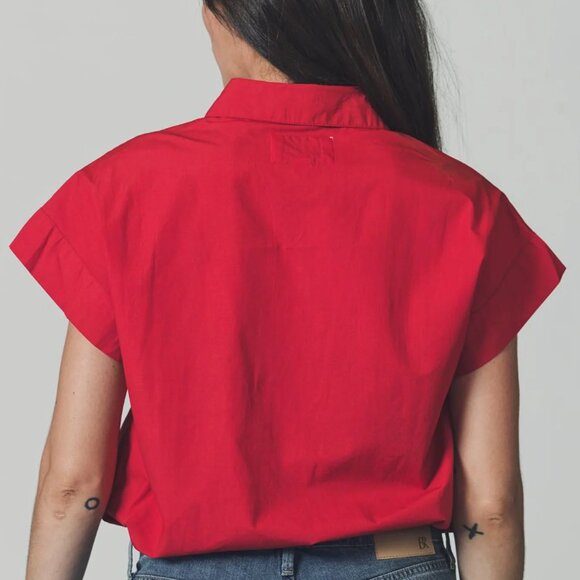 NWT The Shirt by Rochelle Behrens Short Sleeved Boyfriend Shirt in Persimmon - Picture 3 of 7